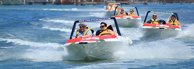 Driving Caravan Speed Boat jungle tour cancun